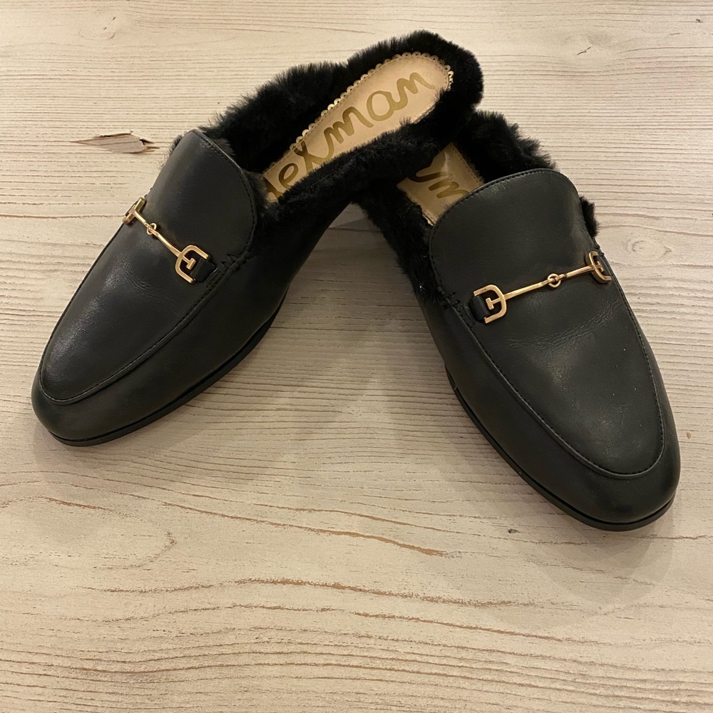 Sam Edelman Linnie Leather Faux Fur Trimmed Mules size 8.5 brand new - Rare find